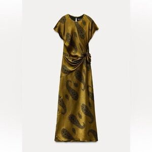 ZARA PRINTED SATIN EFFECT MIDI DRESS